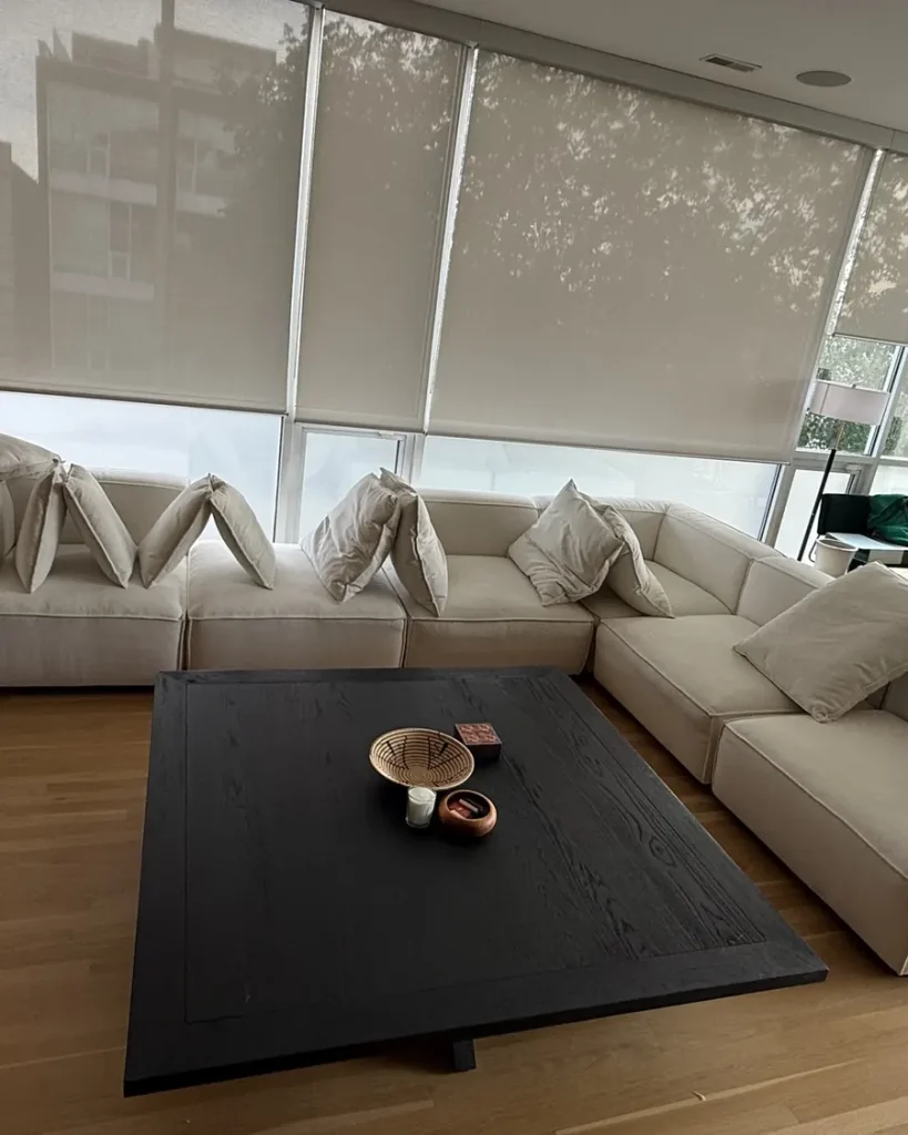 Freshly cleaned modular sectional in a bright Chicago living room