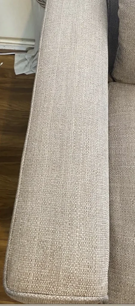 Textured sofa arm after cleaning