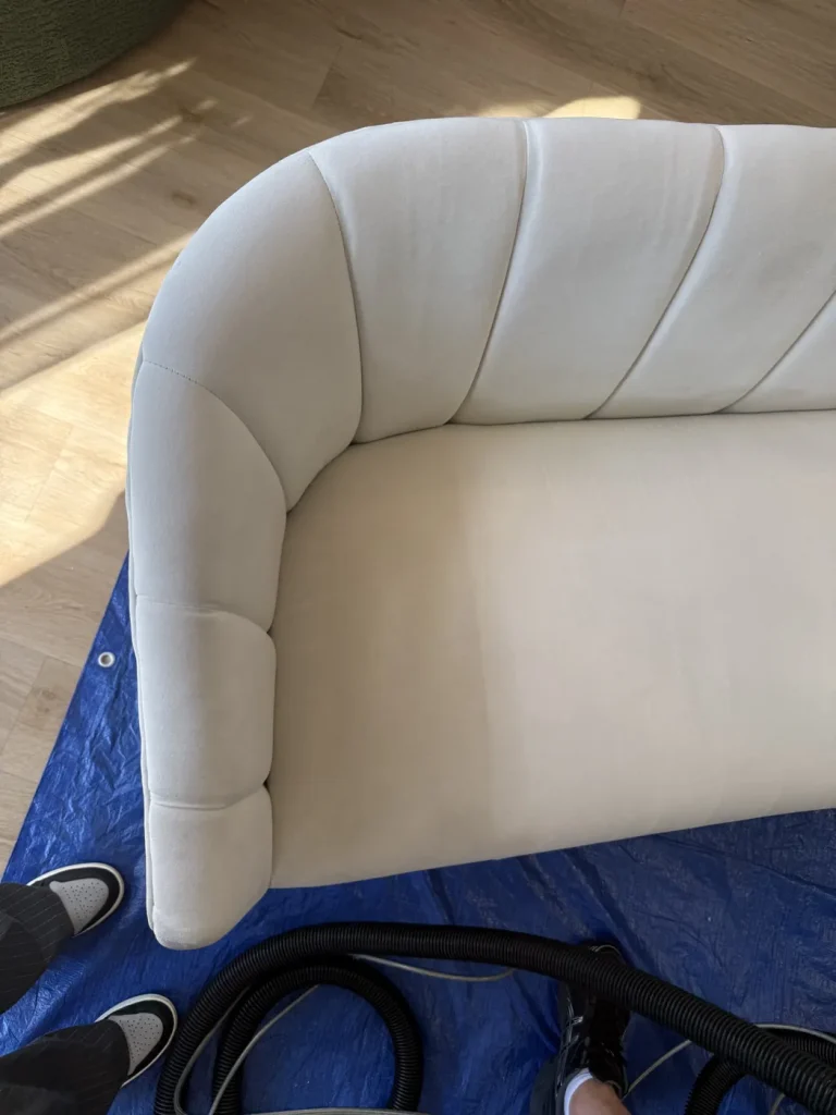 Cream channel-back sofa, finished