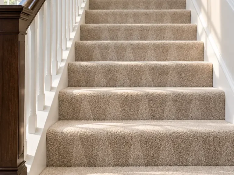 Carpeted staircase with fresh, even pile after cleaning